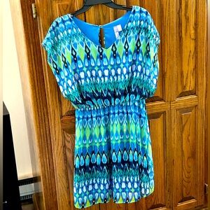 Vibrant Blue and Green Patterned Dress